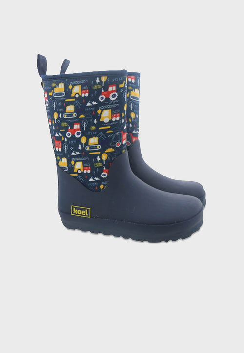 Koel Shoes Neopren Gummistøvle - Navy med trakor/arbejdsbiler