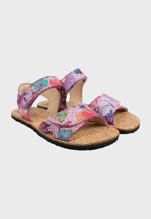Koel Shoes sandal Ashley Fantasy - Læder - Lyserød m. regnbue-blomster