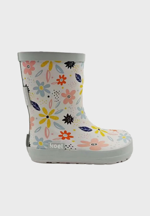 Koel Shoes - Hvid med blomster - Barfodsgummistøvler