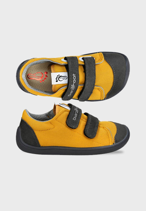 3F BAR3FOOT Sneakers - Velcro - Gul og Sort - Barfodssko